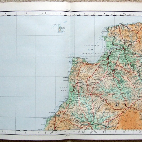 Northern Devonshire, England - Large Original 1922 Ordnance Survey Map. Vintage