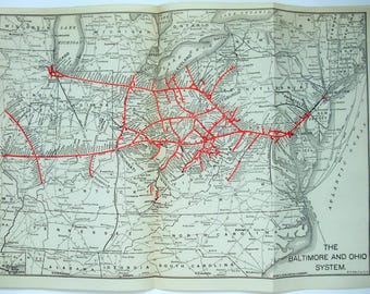 1925年アンティークボルチモア・アンド・オハイオ鉄道地図ヴィンテージ