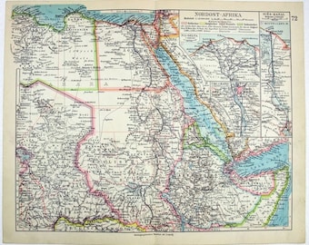 NE Africa - Original 1931 German Language Map by Meyers. Vintage