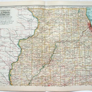 Original 1902 Map of Northern Illinois by The Century Company. Antique Original