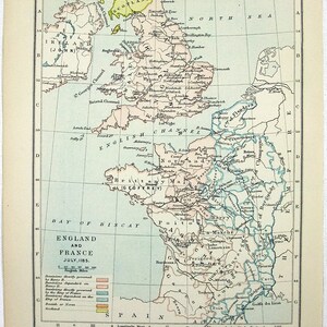 Jahrgang Karte von England & Frankreich im Juli 1185 - veröffentlicht von Longmans Green im Jahr 1905