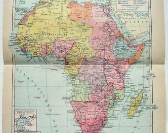 Colonial Africa - Original 1923 German Language Map by Meyers. Vintage