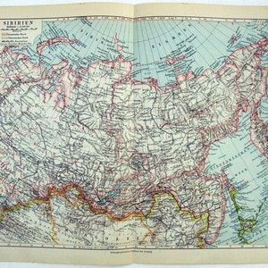 Sibirien - Original 1931 Deutschsprachige Landkarte von Meyers. Vintage UdSSR Russland