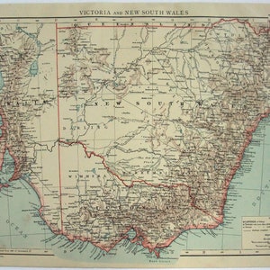 Original 1893 Karte von Victoria & New South Wales von der Atlas Publishing Company. Australien NSW Antik