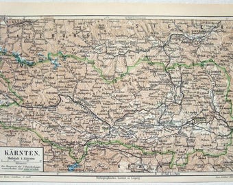Kärnten, Österreich - Antike Landkarte aus dem Jahr 1898 von Meyers. Kärnten