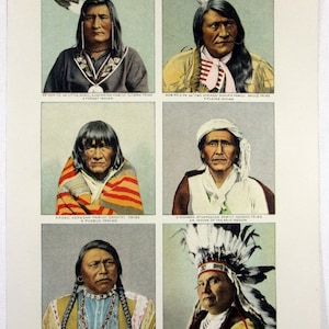 American Indians - Original 1902 Dated Stone Chromo-Lithograph by Julius Bien. Antique