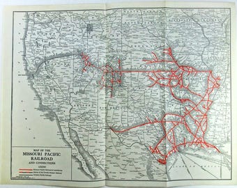 Missouri Pacific Railroad - Original 1927 System Map by Poor's Publishing Co. Vintage