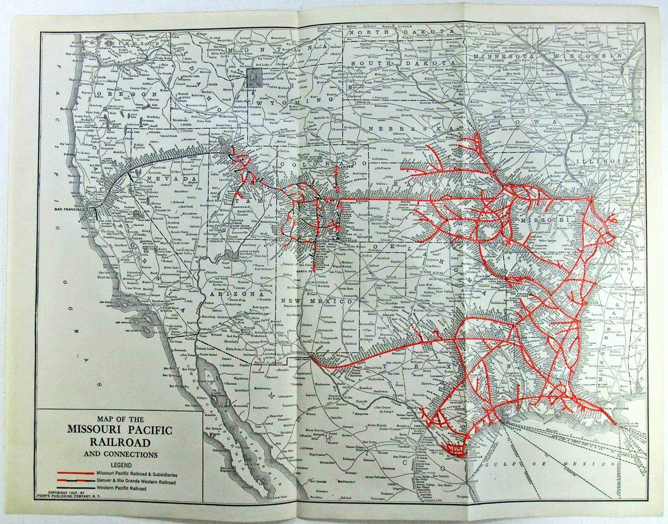 Missouri Pacific Railroad - Original 1927 System Map by Poor's ...