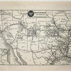 Missouri Pacific Railroad - Original 1926 System Map by Poole Brothers - Vintage