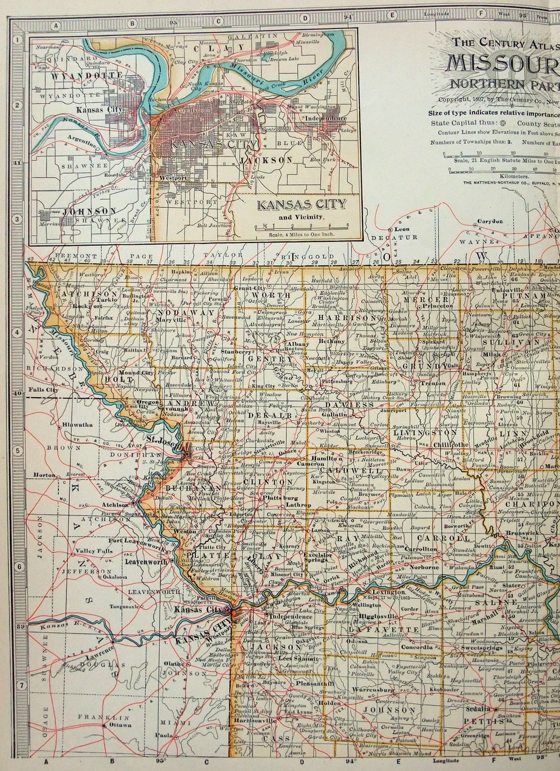 Original 1897 Map of the Northern Part of Missouri by The Etsy