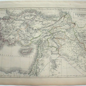 Türkei in Asien - große Original 1846 StahlPlatte Karte von Sydney Hall. Armenien Kurdistan. Antiken