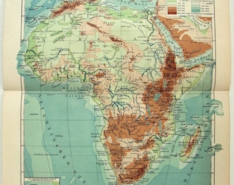 アフリカのビンテージ地図 - 物理地図 - 1935 年発行 - Etsy 日本