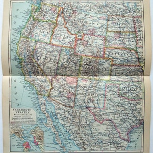 Original 1931 German Map of The United States - Western Half. Vintage