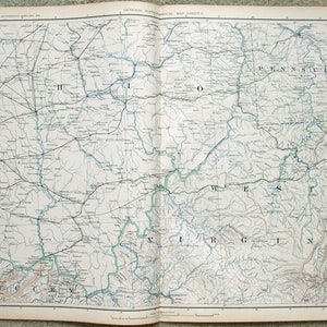 Original Landkarte von Nordosten von West Virginia, SE von Ohio und SW von Pennsylvania in der Zeit des Bürgerkriegs. Tafel 140 aus dem Atlas zur Begleitung der offiziellen Schallplatten