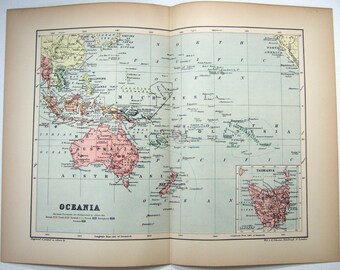 Oceania - Original 1895 Map by W & AK Johnston. Antique