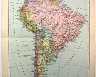 Original 1926 German Political Map of South America