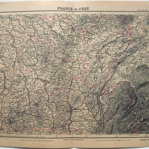 Original 1895 Map of Eastern France by Justus Perthes - French Copper Plate Map Antique