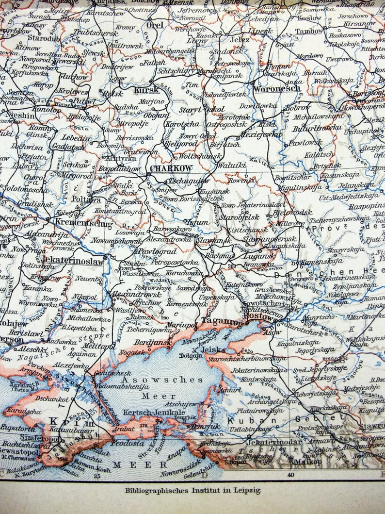 Original 1900 Map of Middle Russia During the Czarist Era by Etsy