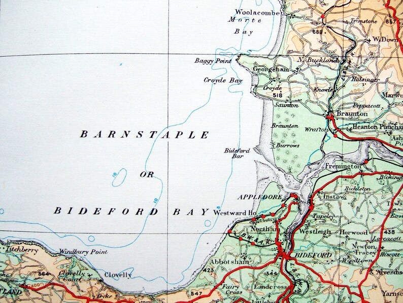 Northern Devonshire, England - Large Original 1922 Ordnance Survey Map ...
