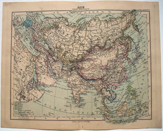 Original 1895 Map of Asia by Justus Perthes China India - Etsy