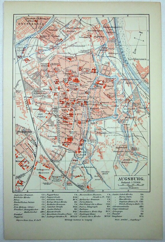 Augsburg Bavaria Germany Original 1905 City Map by Meyers. | Etsy