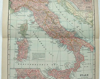 Italy - Original 1911 Map by Dodd Mead & Company. Antique. Sicily