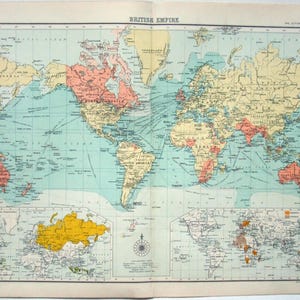 The British Empire - Original Landkarte von John Bartholomäus c1898. Antike Karte aus der Kolonialzeit