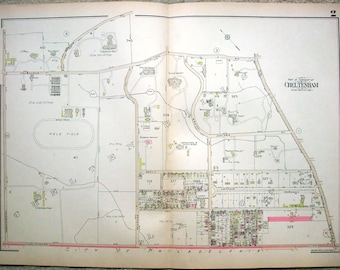 Large Original 1927 Map of Part of SW Elkins Park, Cheltenham Township, Montgomery County, Pennsylvania.