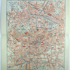 Mailand Italien - Original Stadtplan von 1908 von Meyers. Mailand Antike Original Landkarte