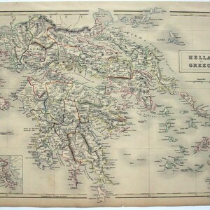 Griechenland - große Original 1846 Stahl Platte Karte von Sydney Hall. Garantiert Original. Antiken