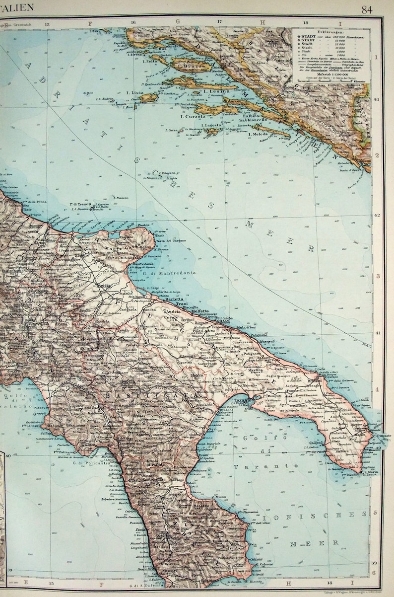 Mittelitalien: Original 1896 Karte von Velhagen & Klasing. - Etsy.de