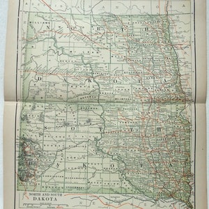 North & South Dakota - Original 1895-Karte von Dodd Mead and Company. Antik