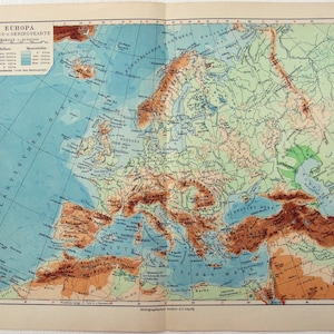 Europa - Original 1926 Deutsche Sprache Physische Karte. Vintage