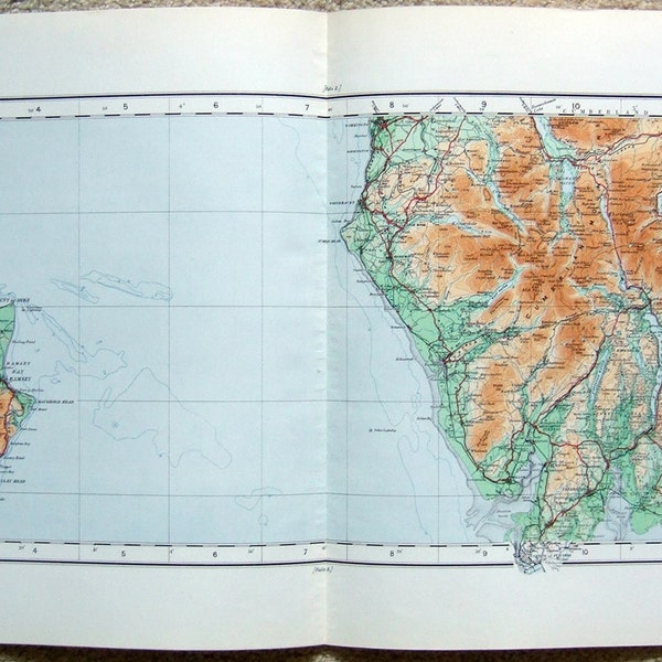 Isle of Man & Westmorland, England. Large Original 1922 Ordnance Survey Map. Vintage