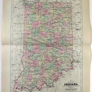 Indiana - 1894 KupferPlatte Karte von AJ Johnson. Antike Original Landkarte