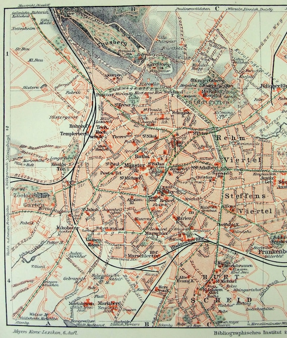 Aachen- Original Stadtplan von Meyers - Etsy.de