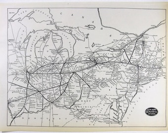 Original 1939 New York Central Railroad System Map. Vintage