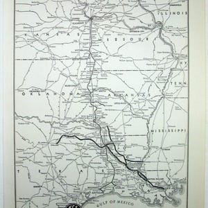 Linie Louisiana i Arkansas – Oryginalna mapa systemu kolejowego z 1941 roku. Zabytkowa