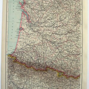 France SW - Mapa original de 1893 por la Atlas Publishing Company. Antiguo.