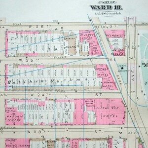 May include: A detailed vintage map section of Ward 18, showing street names, building outlines, and labels. Streets like W. 26th, W. 25th, and W. 24th are visible, along with locations such as the Masonic Temple and St. James Hotel.