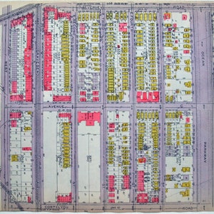 Kensington, Brooklyn - West Street a Ocean Parkway desde Avenue F hasta Beverley Road - Mapa original de 1921 de Belcher Hyde. Antiguo.