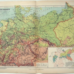 Deutschland - Original 1901 physikalische Karte von Longmans Green. Antike Chromolithograph