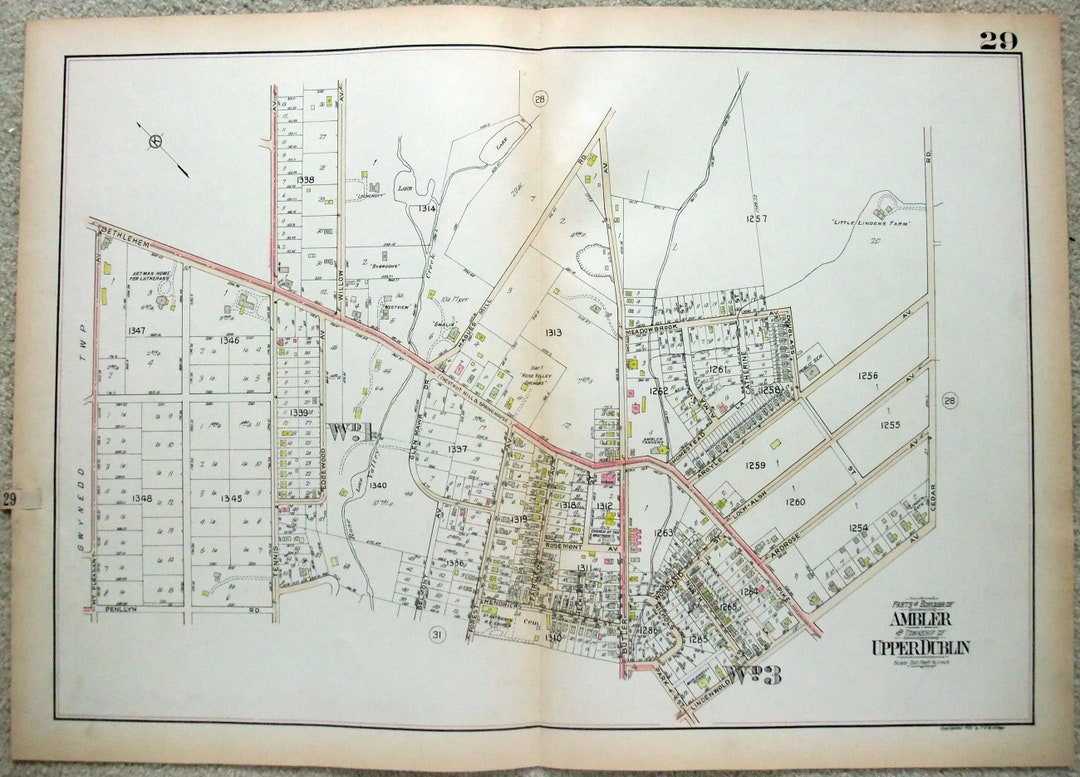 Large Original 1927 Map of Parts of Borough of Ambler Upper Etsy