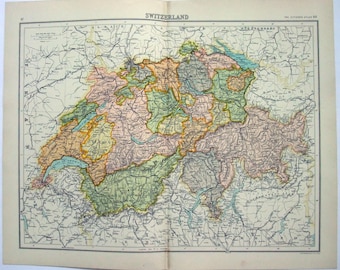 Suisse - carte originale de John Bartholomew vers 1898. Carte antique de l'époque coloniale