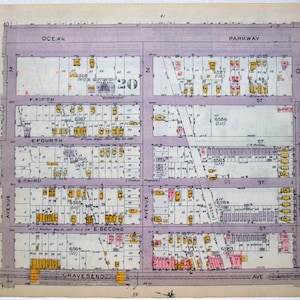 Parte de Midwood, Brooklyn - McDonald Ave a E12th S desde Avenue M hasta Ave O - Mapa original de 1922 por Belcher Hyde. Antiguo
