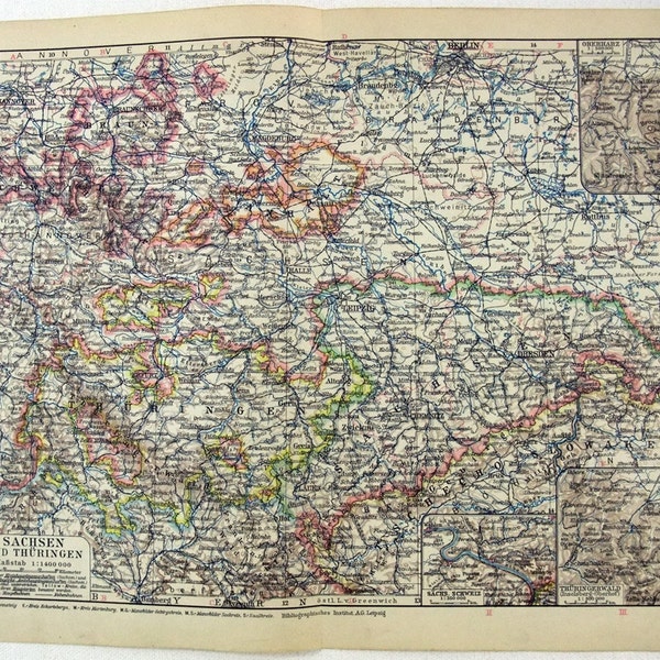 Original 1931 German Map of Saxony and Thuringia, Vintage