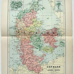 Denmark - Original 1895- Landkarte von W&A.K Johnston. Antike Original-Karte