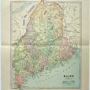 Maine - Mapa original de 1891 de Hunt & Eaton. Antiguo.