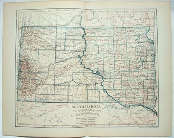 South Dakota - Original 1907 Dated Map of South Dakota by Dodd Mead & Company. Antique Original Map