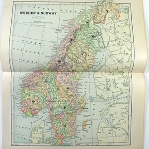 Schweden & Norwegen - Original 1891 Karte von Hunt and Eaton. Antike Original Karte